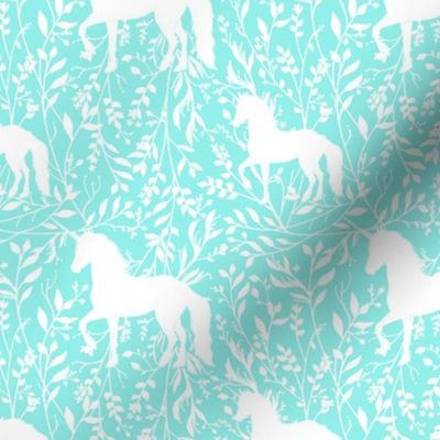 Unicorn Dancing in the Vines, Soft Turquoise