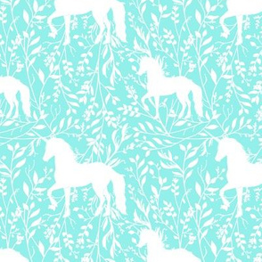 Unicorn Dancing in the Vines, Soft Turquoise