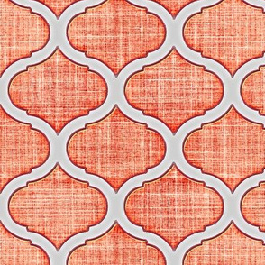 Morrocan Ogee Peach on faux linen