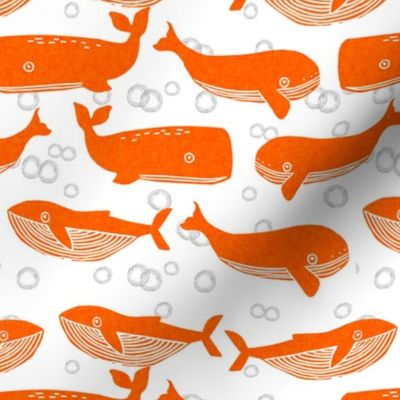 whales // orange kids baby whale ocean animals boys ocean print