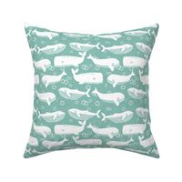 whales // whale ocean linocut block print mint cute baby design nursery