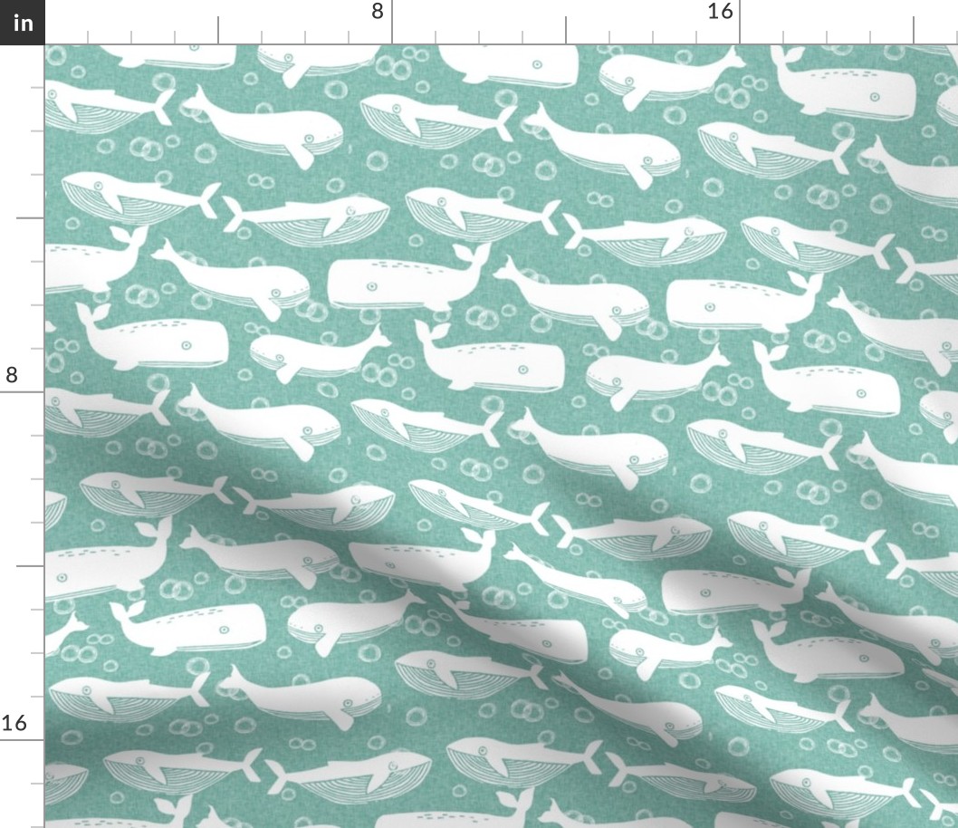 whales // whale ocean linocut block print mint cute baby design nursery