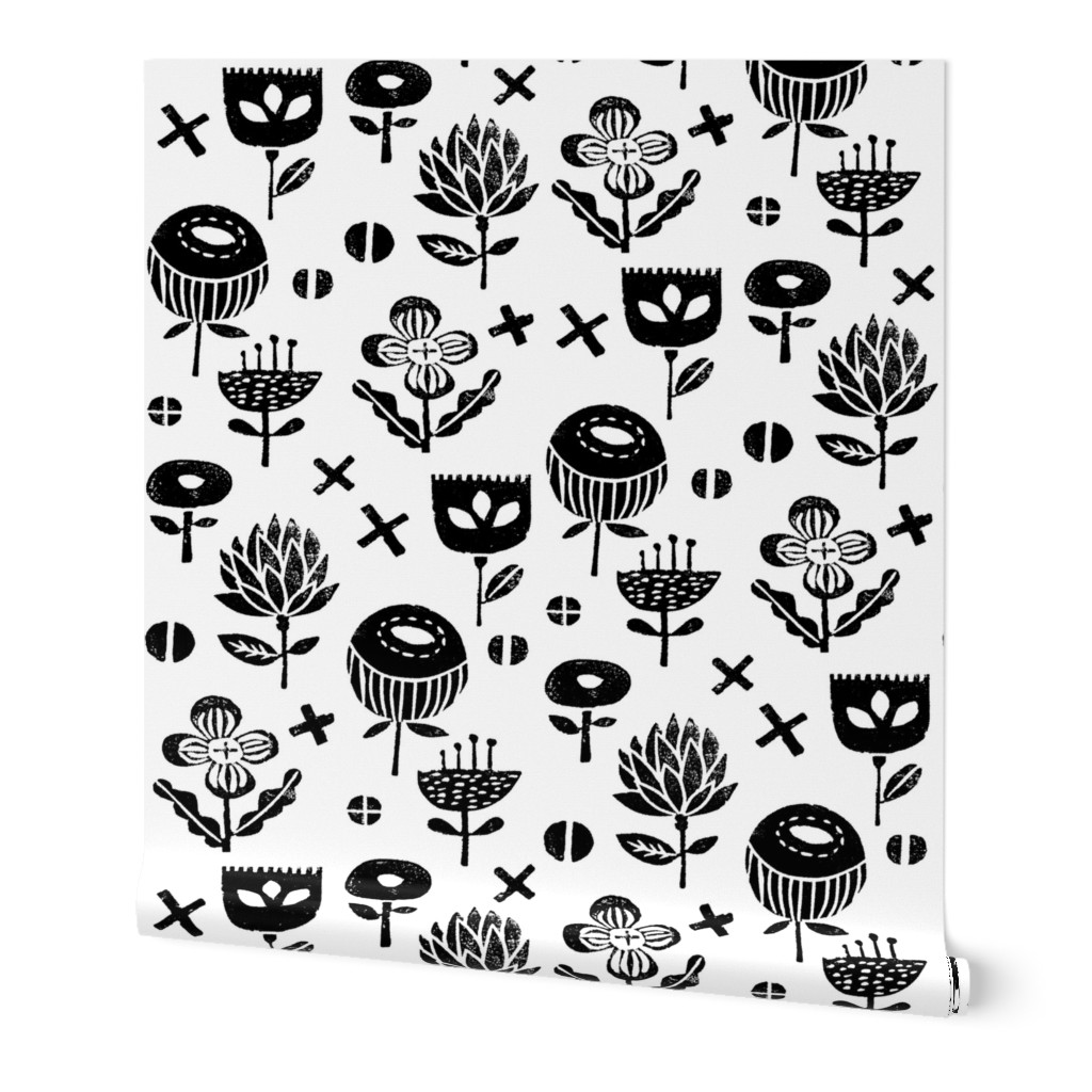 flower // nature study black and white linocut fall flowers autumn kids