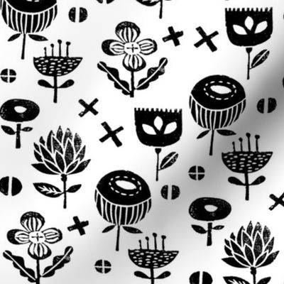 flower // nature study black and white linocut fall flowers autumn kids