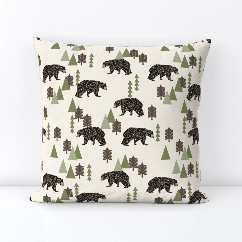 camping bear // avocado green cream vintage camping cute bear trees forest woodland