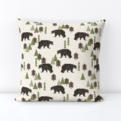 camping bear // avocado green cream vintage camping cute bear trees forest woodland