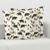 camping bear // avocado green cream vintage camping cute bear trees forest woodland