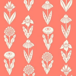 flowers // coral florals flowers girls linocut block print