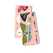 tea towel // moths lepidoptery butterflies cute girls pink vintage botanicals