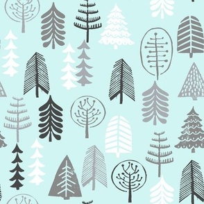 winter trees // winter forest tree stamp block print linocut 