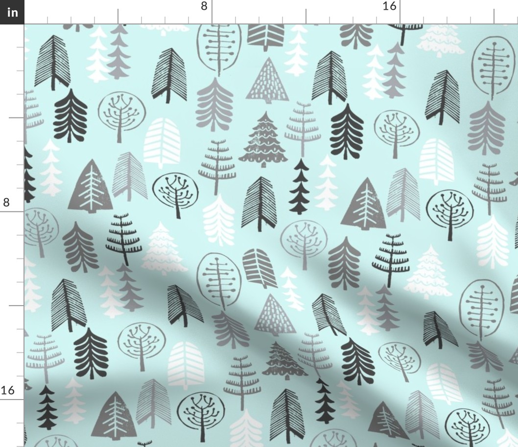 winter trees // winter forest tree stamp block print linocut 