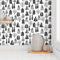 christmas trees // black and white christmas trees forest woodland kids baby nursery