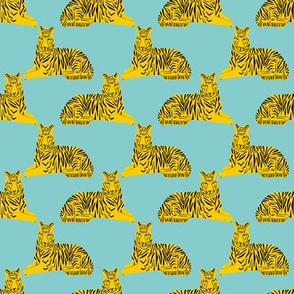 tiger // mint and yellow tigers safari animals cute baby  nursery fabric