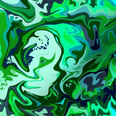 BN6  - MED - Abstract  Marbled Mystery  in Green - Teal - Turquoise