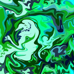 BN6  - MED - Abstract  Marbled Mystery  in Green - Teal - Turquoise