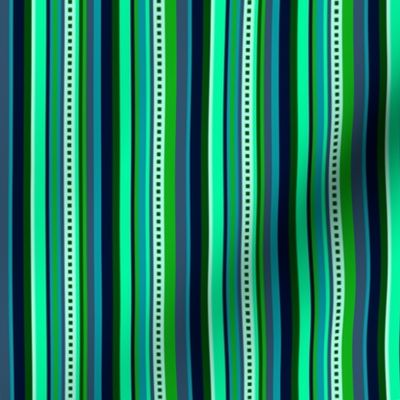 BN6 - Narrow Hybrid  Variegated Stripes  in Light Green - Teal - Navy Blue 