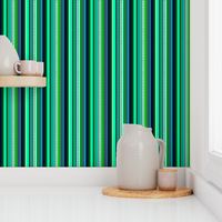 BN6 - Narrow Hybrid  Variegated Stripes  in Light Green - Teal - Navy Blue 