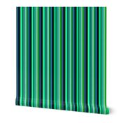 BN6 - Narrow Hybrid  Variegated Stripes  in Light Green - Teal - Navy Blue 