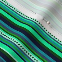 BN6 - Narrow Hybrid  Variegated Stripes  in Light Green - Teal - Navy Blue 