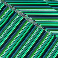 BN6 - Narrow Hybrid  Variegated Stripes  in Light Green - Teal - Navy Blue 