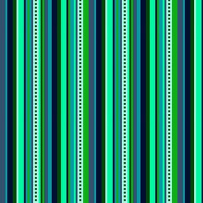 BN6 - Narrow Hybrid  Variegated Stripes  in Light Green - Teal - Navy Blue 