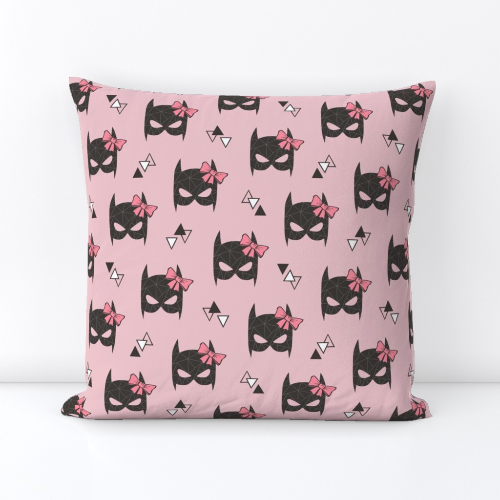 Girly Geometric Bat Mask with Pink Bow on Pink