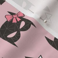 Girly Geometric Bat Mask with Pink Bow on Pink