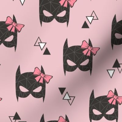 Girly Geometric Bat Mask with Pink Bow on Pink