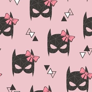 Girly Geometric Bat Mask with Pink Bow on Pink