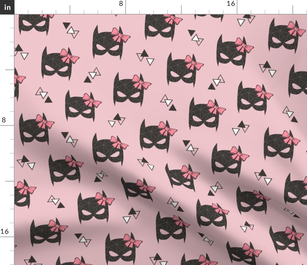 Girly Geometric Bat Mask with Pink Bow on Pink