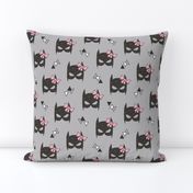 Girly Geometric Bat Mask with Pink Bow on Grey