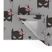 Girly Geometric Bat Mask with Pink Bow on Grey