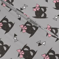 Girly Geometric Bat Mask with Pink Bow on Grey