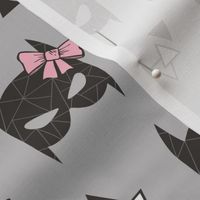 Girly Geometric Bat Mask with Pink Bow on Grey