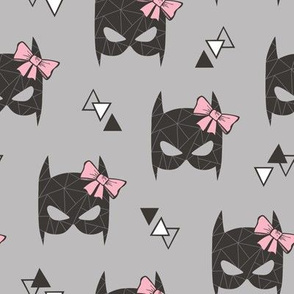 Girly Geometric Bat Mask with Pink Bow on Grey