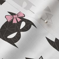 Girly Geometric Bat Mask with Pink Bow on White