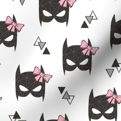 Girly Geometric Bat Mask with Pink Bow on White