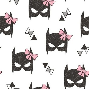 Girly Geometric Bat Mask with Pink Bow on White