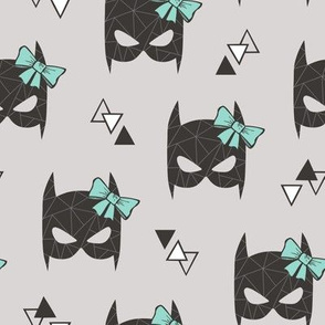 Girly Geometric Bat Mask with Mint Green Bow on Light Grey