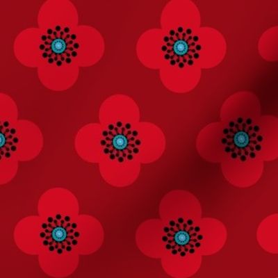 1960s retro flower//  Red Poppy  Flower Scarlet Red Flounce