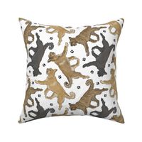 Trotting Berger Picard and paw prints - white