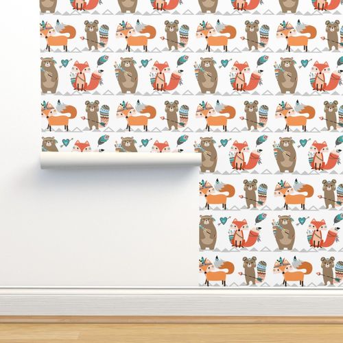 Removable Water-Activated Wallpaper Fox Among Leaves Woodland Watercolor Nursery 