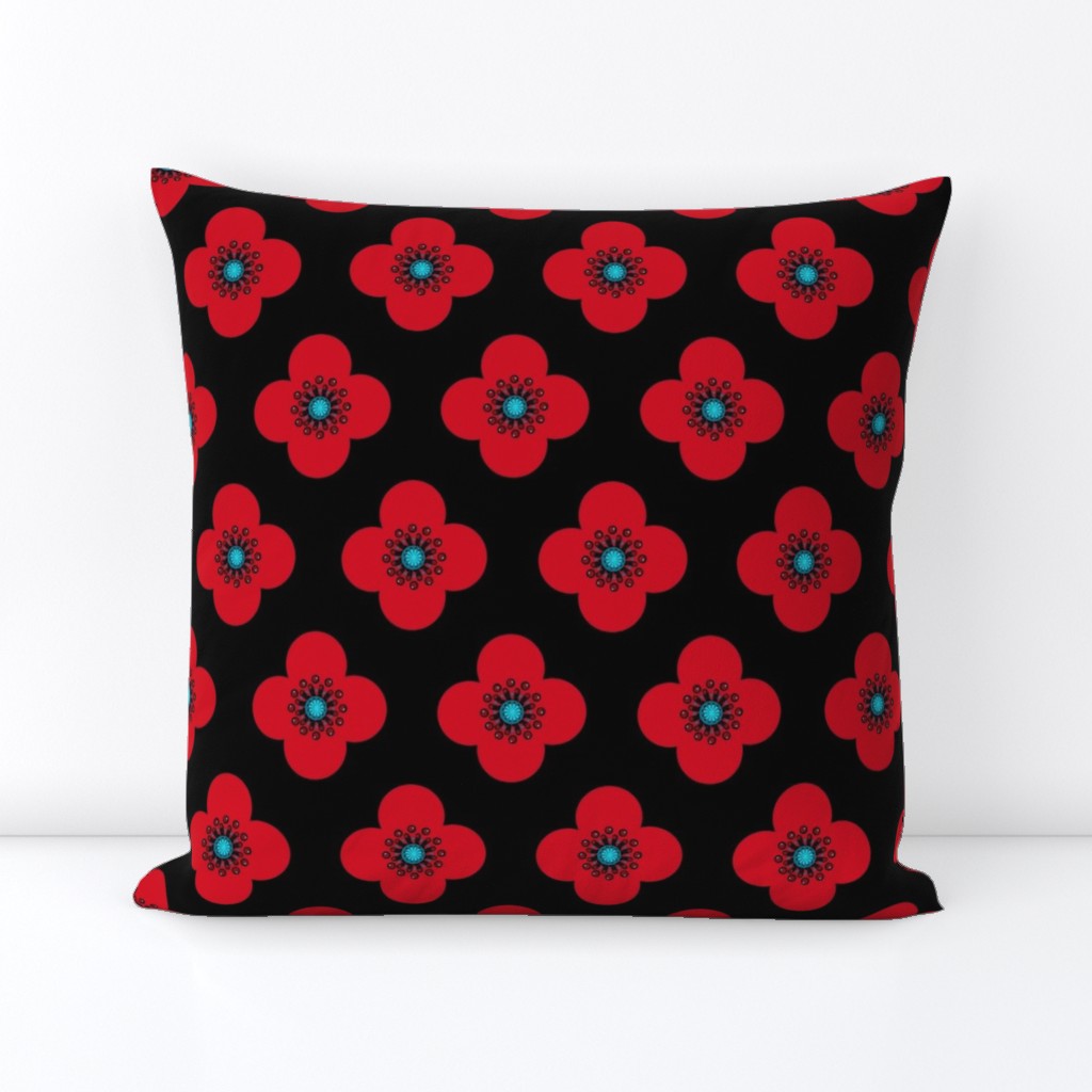  1960s Red Poppy Geometric  floral Drama Queen