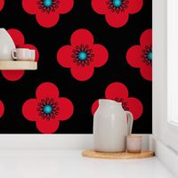  1960s Red Poppy Geometric  floral Drama Queen