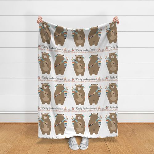 Cut and sew tribal woodland bear Fabric | Spoonflower