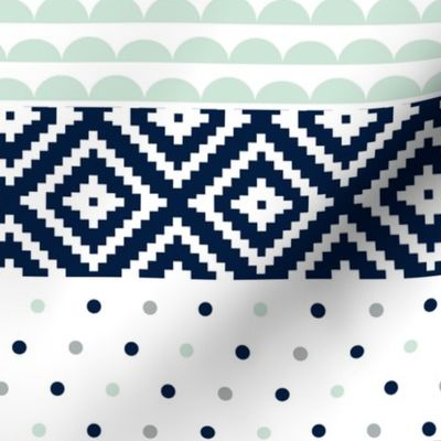 Small Scale 3" - Wholecloth // Cheater Quilt // navy,mint,grey