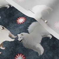 Samoyeds Meet Denim Pattern Fabric 