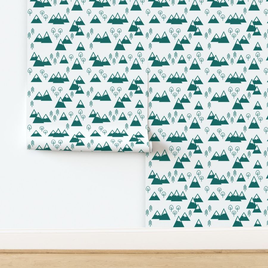 Mountains + Trees Emerald on White