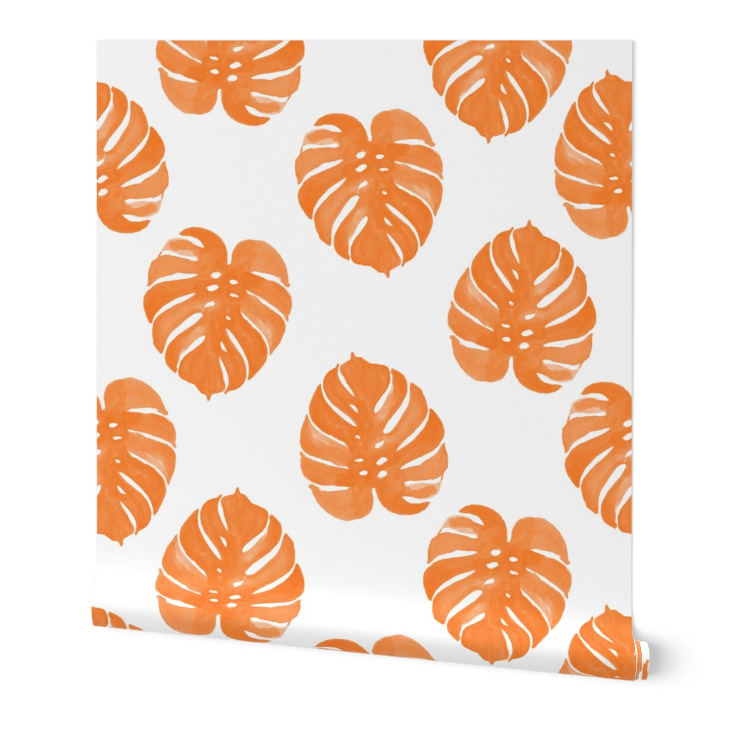 tropical watercolor orange palm print palm  leaves palm print cute orange watercolor tropics monstera 