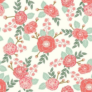 flowers florals girls sweet cream pink and mint hand-painted flowers